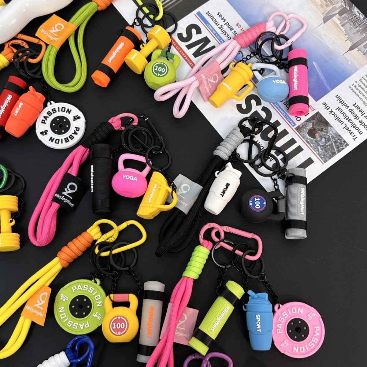 new mini fitness equipment combo series pendant bags, pendants, sports accessories, creative high value keychains new mini fitness equipment combo series pendant bags, pendants, sports accessories, creative high value keychains